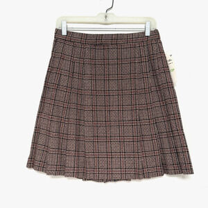 Villager Womens Wool Plaid Skirt Size 12P Brown Preppy Academia Clueless 90s NWT